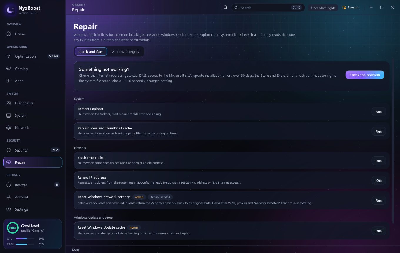 Before: Repair: before, only the item in the menu; now its tabs are listed under it, the open one lit.